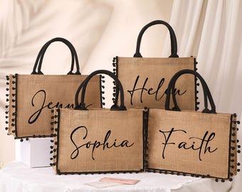 Gepersonaliseerde cadeautas voor bruidsmeisjes, op maat gemaakte jute tas, strandtas, jute tas met monogram, bedankje voor vrijgezellenfeest
