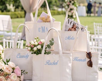 Embroidered Canvas Tote Bag, Bridesmaid Gift Bag, Custom Beach Tote, Bachelorette Party Gifts