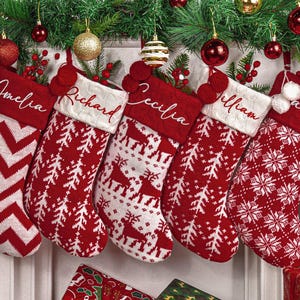 Personalized Knitted Christmas Stockings, 2025 Embroidered Christmas Stocking, Knitted Family Stockings, Xmas Stocking, Holiday Decor