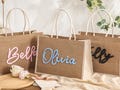Personalized Burlap Tote Bag With Charm, Bridesmaid Gifts Bags, Monogram Beach Burlap Bag, Wedding Bags, Jute Bag, Bachelorette Party Bag