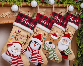 Embroidered 3D Christmas Stockings, Personalized Family Stockings With Name, Monogram Xmas Gift, Holiday Decor