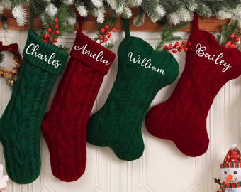 2026 Embroidered Christmas Stockings, Personalized Family Christmas Stockings, Knitted Xmas Gifts With Name, Holiday Decor