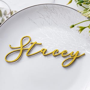 Gepersonaliseerde acryl bruiloft plaatskaart, aangepaste naamplaten voor bruiloft, gouden houten namen, tafeldecor luxe bruiloft, lasergesneden naamkaartjes