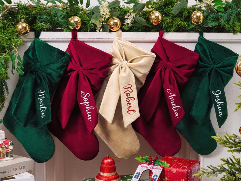 Personalized Bow Christmas Stocking, Velvet Christmas Stocking With ...