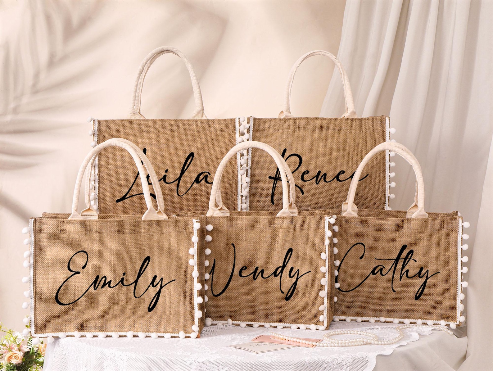 Personalized Bridesmaid Gift Bag, Custom Bridesmaid Burlap Bag, Beach ...