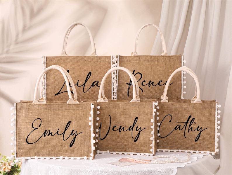 Personalized Bridesmaid Gift Bag, Custom Bridesmaid Burlap Bag, Beach ...