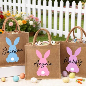 Bolsa de Pascua personalizada, bolsa de conejito de Pascua personalizada con nombre, regalo de Pascua, búsqueda de huevos, sorpresas de Pascua, cubo de conejito de Pascua, canasta de Pascua