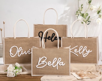 Personalized Bridesmaid Burlap Tote Bag, Bridesmaid Bags With Charm, Monogram Beach Tote Bag, Burlap Tote Bag, Bachelorette Party Bag