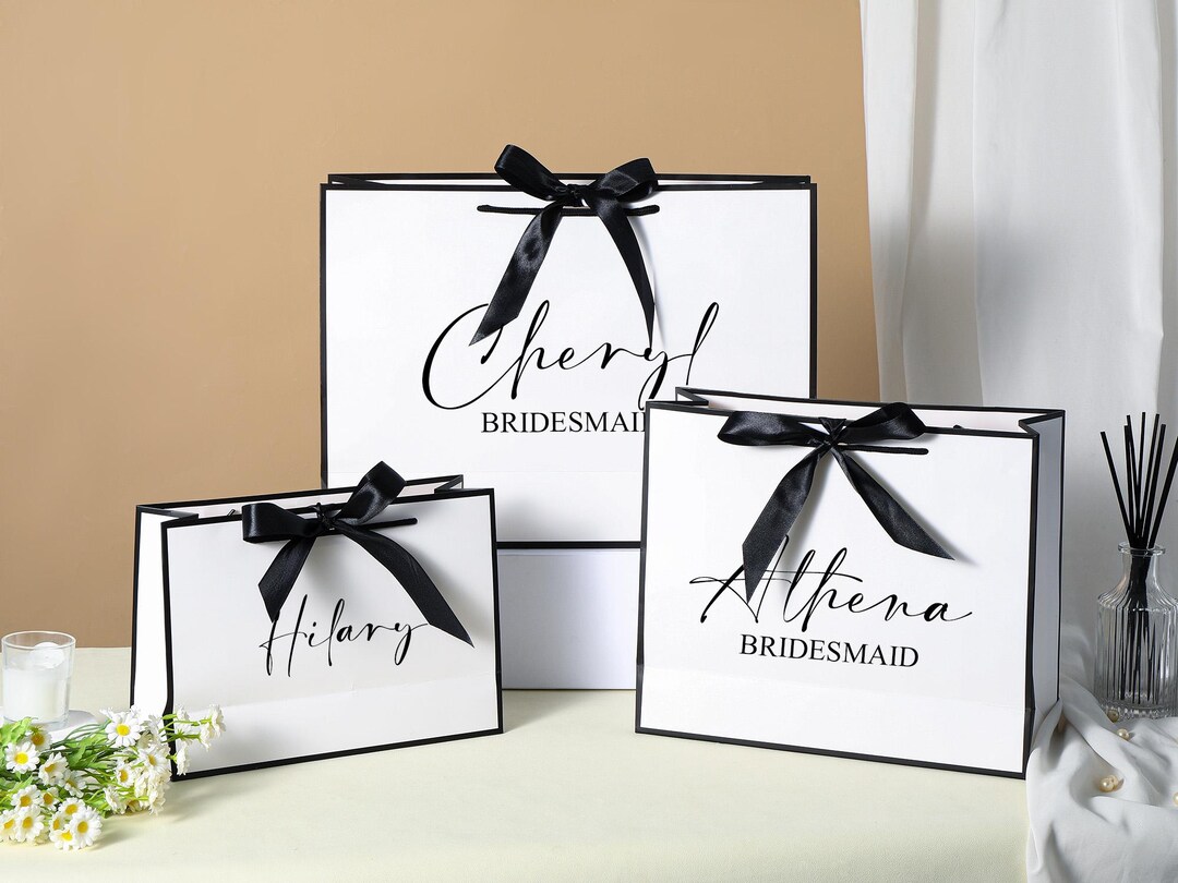 Personalized Bridesmaid Gift Bags, Ribbon Tie Rope Gift Bags, Birthday ...