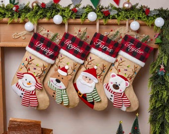 Embroidered 3D Christmas Stockings, Personalized Family Stockings With Name, Monogram Christmas Gift, Holiday Decor
