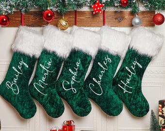 Personalized Velvet Christmas Stockings, Family Christmas Stockings, Xmas Stocking With Name, Holiday Decor, Christmas Decoration