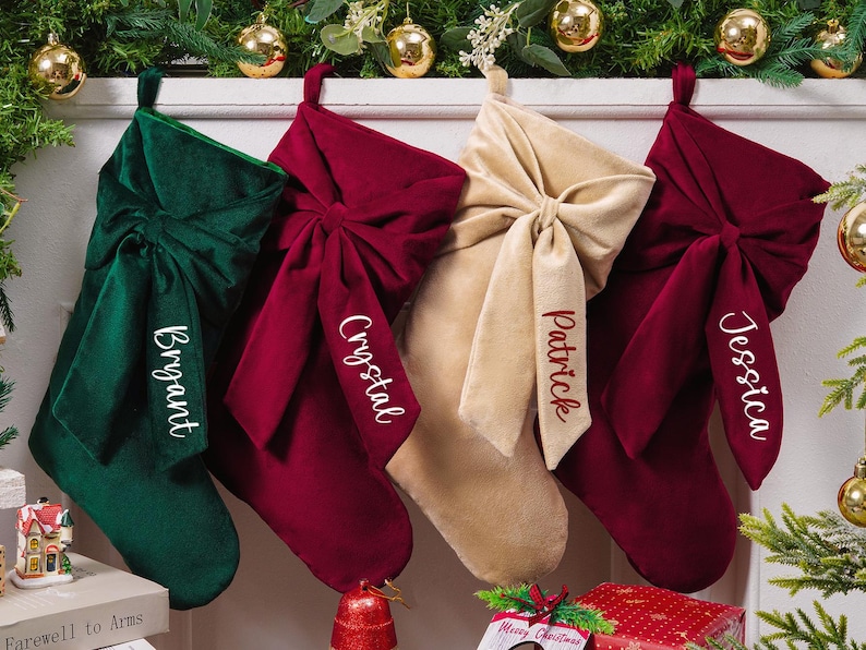 Personalized Bow Christmas Stocking, Velvet Christmas Stocking With ...