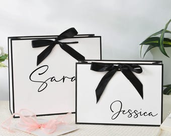 Personalized Bridesmaid Gift Bags, Name Gift Bags, Ribbon Tie Rope Gift Bags, Birthday Gift Bags, Wedding Gift Bags, Thank You Gift Bags