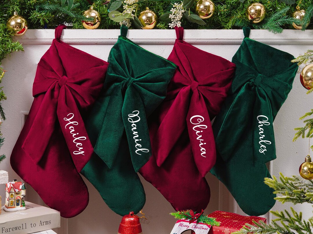 Personalized Bow Christmas Stocking, Velvet Christmas Stocking With ...