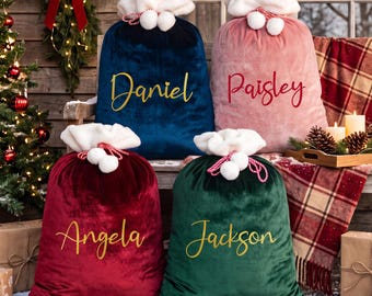 Personalized Large Santa Sack, Family Christmas Gift Bag With Name, Xmas Stocking Sack, Holiday Decor