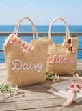 Personalized Straw Beach Tote, Bridesmaid Tote Bags, Monogrammed Travel Beach Bag, Girls Trip Pool Bag, Bachelorette Party Favors