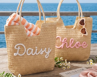 Bolso de playa de paja personalizado, bolso de playa de viaje con monograma, bolso de piscina para viaje de chicas, recuerdos para despedida de soltera, bolso de verano, bolsos para damas de honor