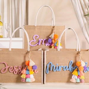 Personalized Bridesmaid Gift bags, Burlap Tote Bag, Monogram Beach Tote Bag, Jute Bag, Bridesmaid Proposal Bags, Bachelorette Party bags
