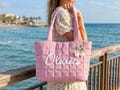 Personalized Nylon Tote Bag, Custom Name Shoulder, Bridesmaid Gift Bag, Monogrammed Beach Bag, Bridesmaid Gifts, Bachelorette Gift product logo