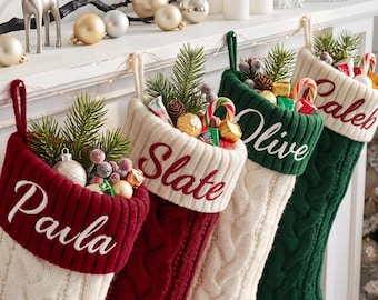 Embroidered Christmas Stockings, 2026 Knitted Family Stockings, Personalized Xmas Gifts With Name, Dog Bone Stocking