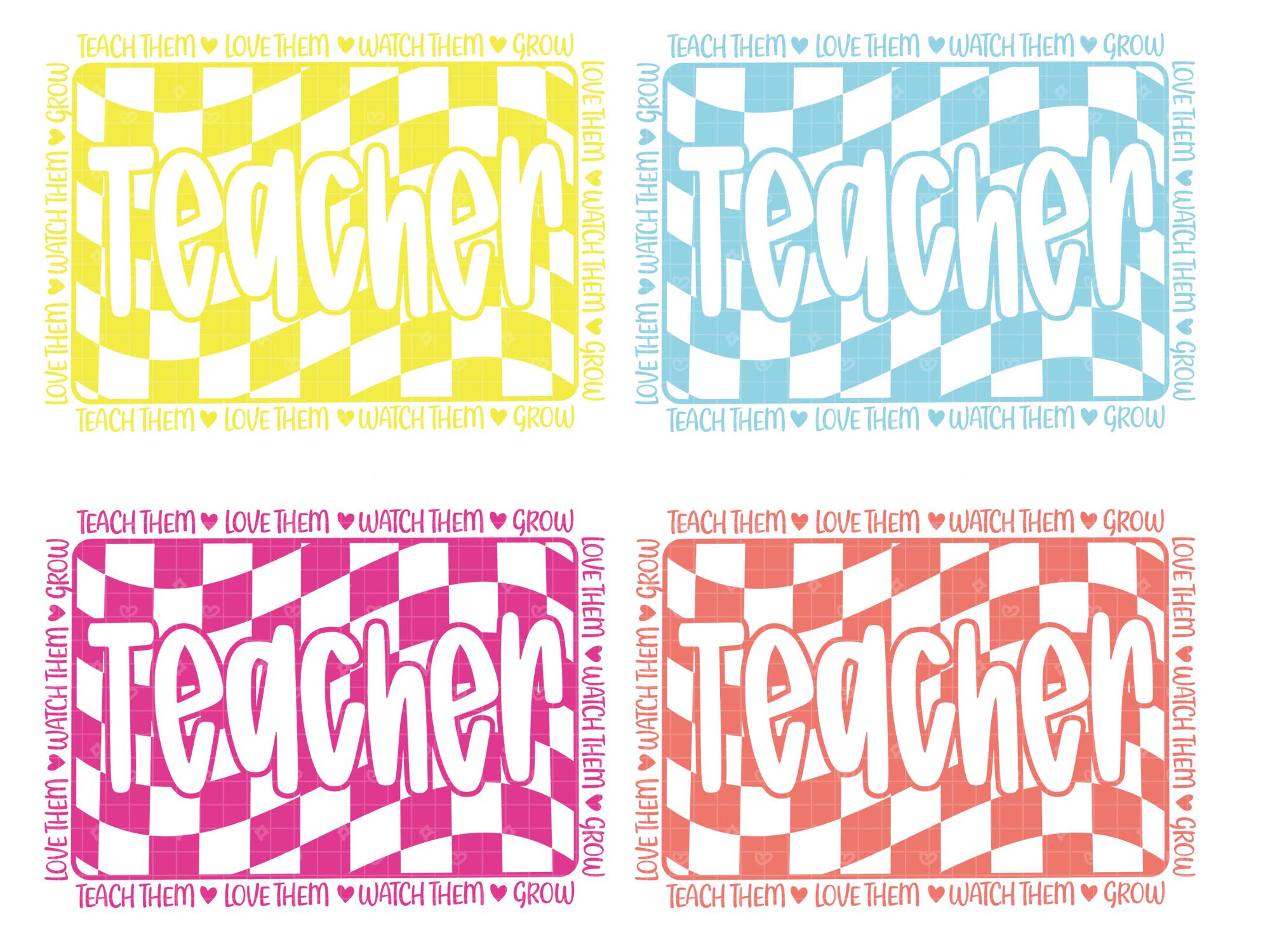 Retro Neon Teacher PNG,Colorful Checkered Teacher PNG,Back to School Png,Groovy Love Them Teach Them Sublimation, Digital file Download