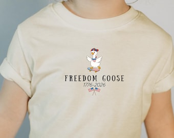 Camiseta infantil del 250 aniversario de Freedom Goose / Camiseta infantil patriótica de Silly Goose, aniversario de Estados Unidos 1776-2026, camiseta infantil del 250 aniversario