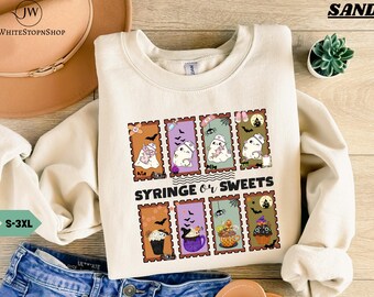 Halloween Nurse Sweatshirt-Cute Nurse Ghost Tee-Retro Vintage Nurse Sweatshirt-Trick or treat Halloween Tshirt-Halloween Nurse Sweater gifts
