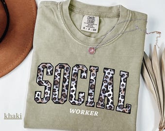 Comfort Color White Leopard Social Worker Shirt -Social Worker Gift for Social Workers-Social Work tshirt-Social Work tshirt-MSW LSW