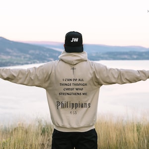 I Can Do All Things Through Christ Bijbelvers hoodie, Filippenzen 4 13 trendy Faith Apparel, Jesus-sweater Faith Apparel, predikant cadeau