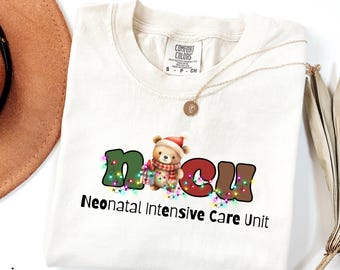 Comfort Color NICU Christmas Shirt-Christmas NICU Christmas Bear Nurse Shirt-Nicu Nurse Shirt-Cute Neonatal Intensive Care Unit tee Gift