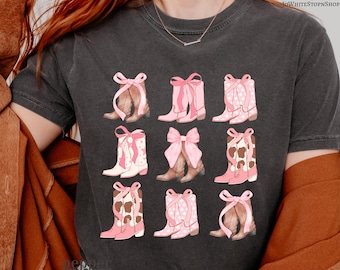 Comfort Colors  Pink Bow Cowgirl Boots Shirt Country Concert Tshirt- Cute Pink Bow Cowgirl Shirt-Coquette Western Tee-Western Girl Shirt-