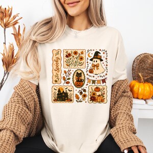 Faux Patchwork Ghost Shirt | Vintage Spooky Ghost Floral Shirt | Fall Plaid Autumn Thanksgiving Shirts, Halloween Leopard Ghost tshirts