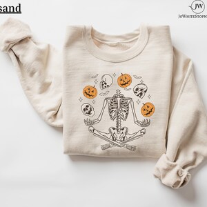 Halloween Skeleton Yoga Crewneck Sweatshirt-Spooky Halloween Gifts Sweater-Skeleton Shirt-Fall Sweatshirt-Funny Halloween Sweatshirt-Horror