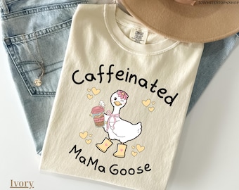 Komfortfärgad koffeinhaltig mamma-tröja - Silly Goose Mama-tröja - söt rolig mamma-gås-tröja - kaffe-tröja - present till mamma - Goose-tröja - mamma-tröja