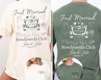 Just Married Tshirt Comfort Colors- Mr and Mrs, Custom Wedding Morning Outfit, Matching Honeymoon Gift, Bridal Party Shirts,