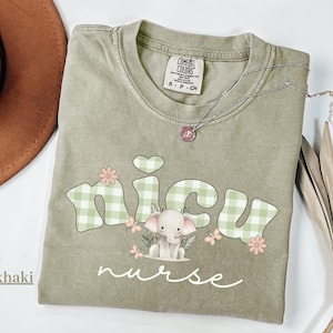 Comfort Color NICU Nurse Tshirt-Nursery Shirt-Floral Neonatal Intensive Care Unit Nurse Gift-Cute  Baby Elephant nicu shirt-Nicu Nurse Shirt