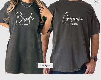 Camiseta personalizada para novios, ropa a juego para la luna de miel, camiseta para fiesta de bodas, camisa de color cómodo.