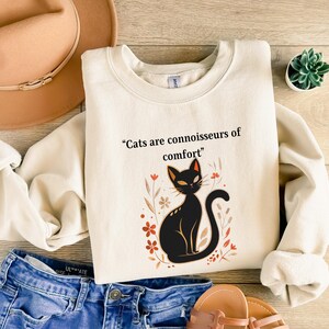 Black cat sweatshirt  Cozy Sweatshirt, Woman Crewneck Cat lover Sweatshirt, Cute Sweatshirt, Trendy Sweatshirt  Cat mom sweatshishirt