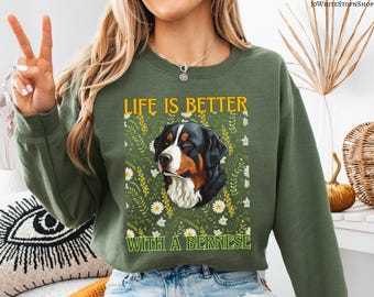 Wildflower Bernese Mom Sweatshirt-Bernese Mountain Dog Sweatshirt-Floral Bernese Mama Sweatshirt-Bernese Mom Gift-Bernese Mama Dog Shirt Gif