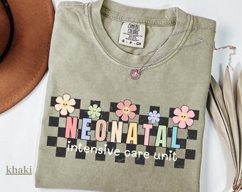 Comfort kleur NICU verpleegkundige shirt-kwekerij shirt-bloemen neonatale intensive care tee cadeau idee-geruit Boho nicu shirt-Nicu verpleegkundige tshirt