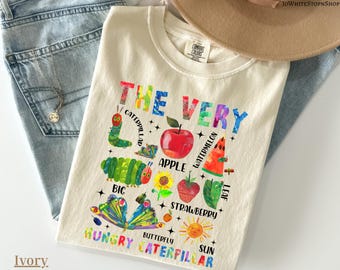T-shirt chenille très affamé : affamé d'apprendre - t-shirt enseignant chenille affamée - premier jour d'école - t-shirt enseignant papillons