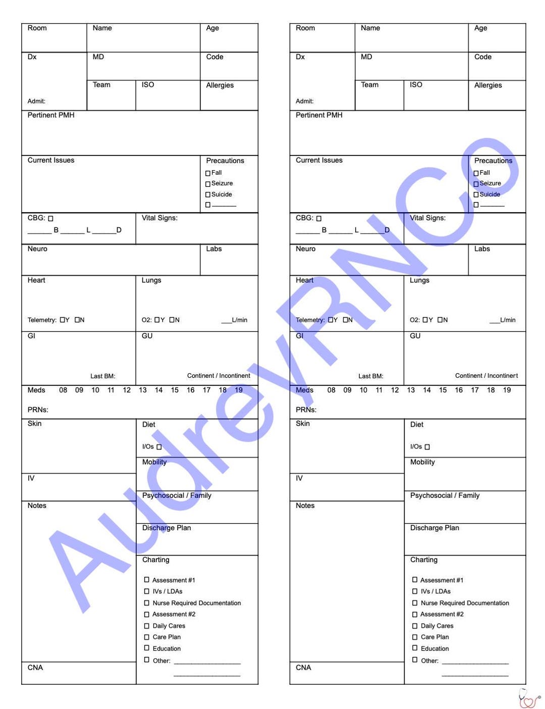 2 Patient Nursing Brain / Report Sheet Template - Etsy
