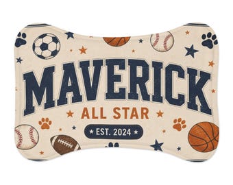 Maverick All Star Pet Feeding Mat | Sports Paw Print Dog Bowl Placemat