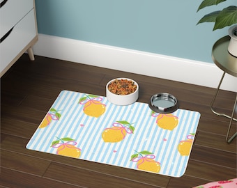 Zitronen Muster Haustier Futter Matte 12x18 | Citrus Gestreifte Futtermatte