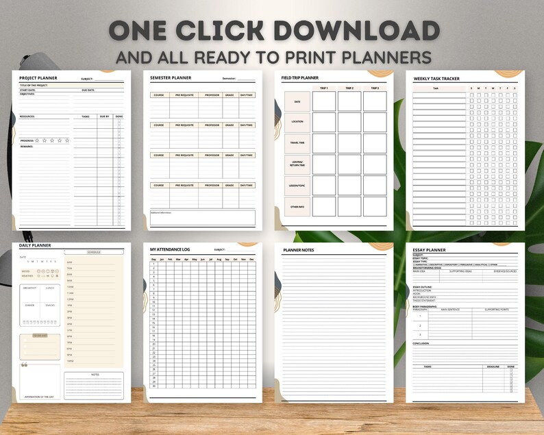 Printable Student Planner Bundle, Academic Study Planner PDF, Grade ...
