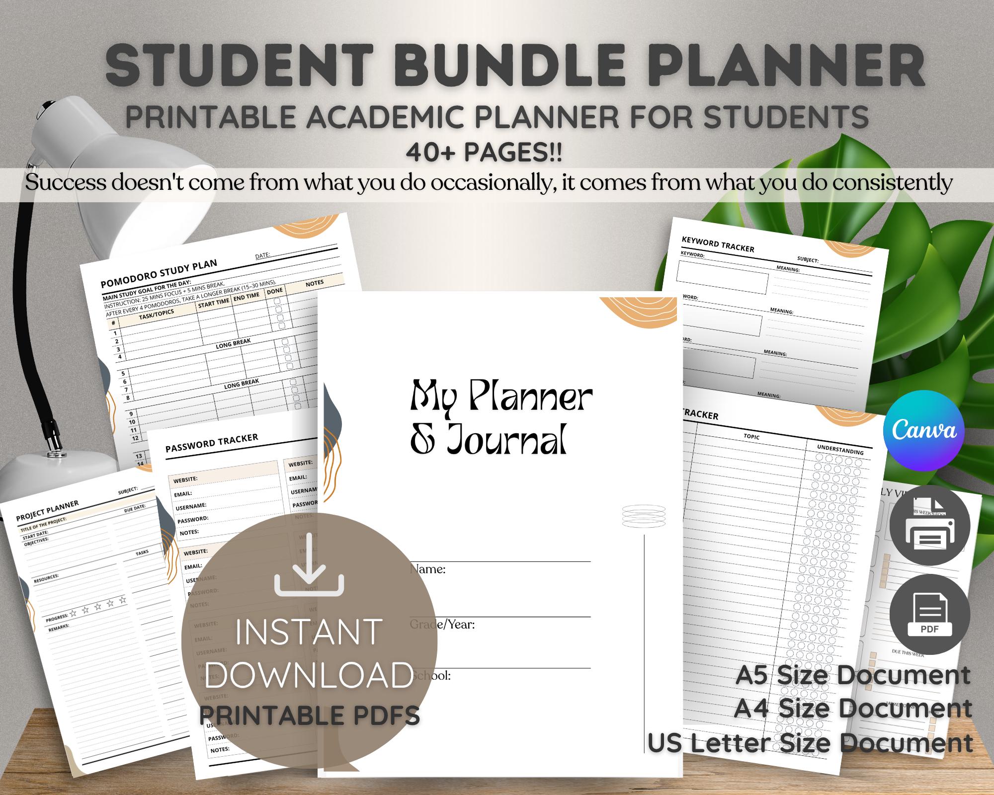 Printable Student Planner Bundle, Academic Study Planner PDF, Grade ...