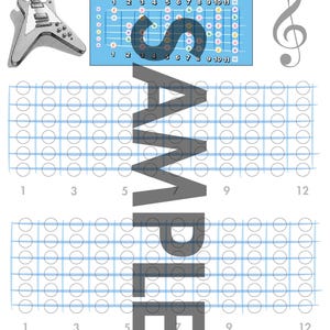 May include: A white and gray guitar illustration with a guitar fretboard diagram and musical notation. The text "Guitar Memory Exercise" and "Guitar Practice" are displayed. A large "SAMPLE" overlay is present.
