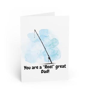 Tarjeta "Eres un gran papá pescando", divertida tarjeta de felicitación para el Día del Padre, juego de palabras con caña de pescar, regalo humorístico para papá, feliz Día del Padre