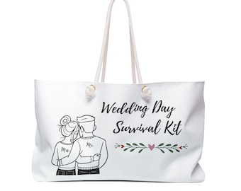 Custom Wedding Day Survival Kit Tote Bag,  Bride's Maiden & Married Name, Wedding Date, Keepsake and Day Of Must Have!