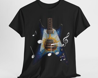 Guitar t-shirt with music notes. Guitar themed gift for musicians, guitarists or music fan.